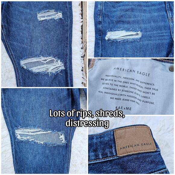 Distressed Mom Jeans AEO Plus Size 22 Dark Cotton Denim Ripped American Eagle - Picture 1 of 11